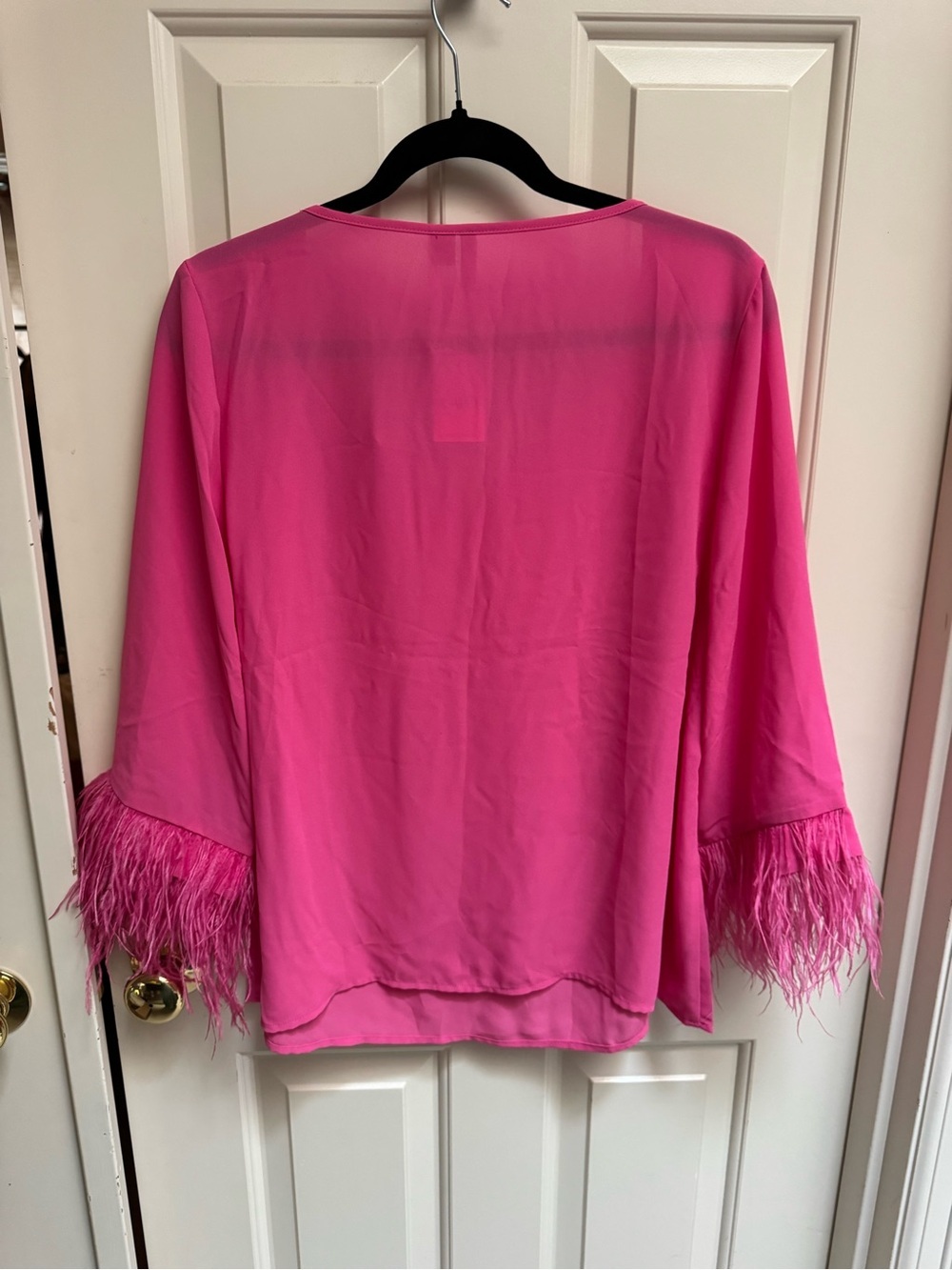 Cato Hot Pink V-Neck Blouse with Feather Cuffs - Picture 7 of 7
